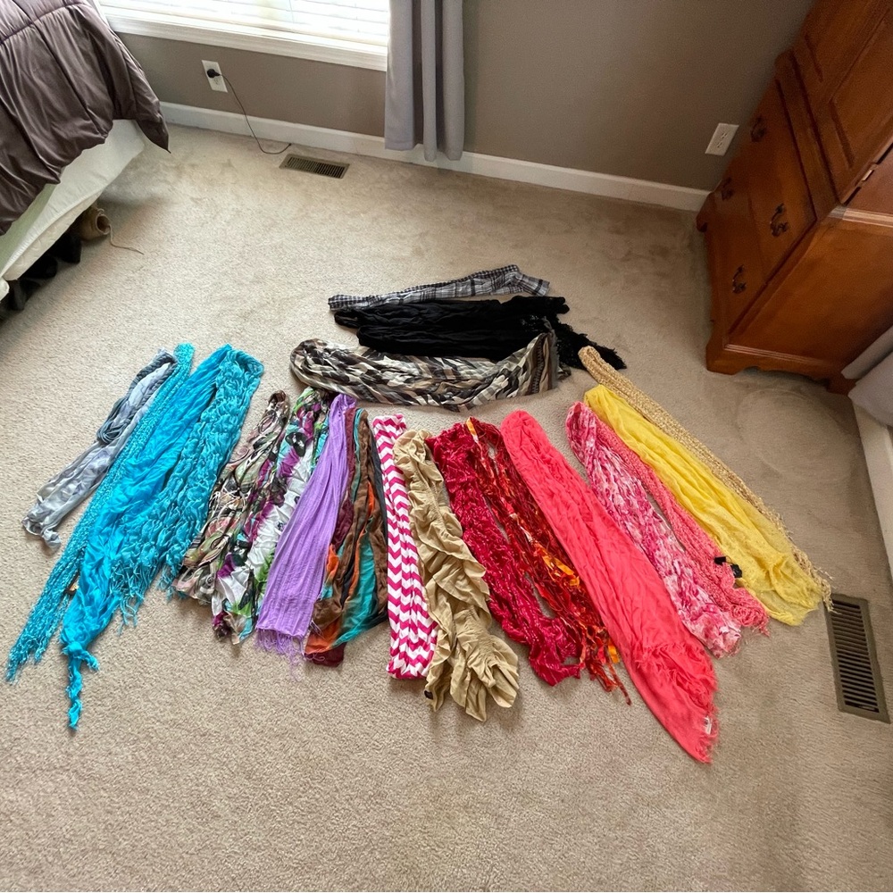 Bundle of 24 scarves, all colors, dressy to casual